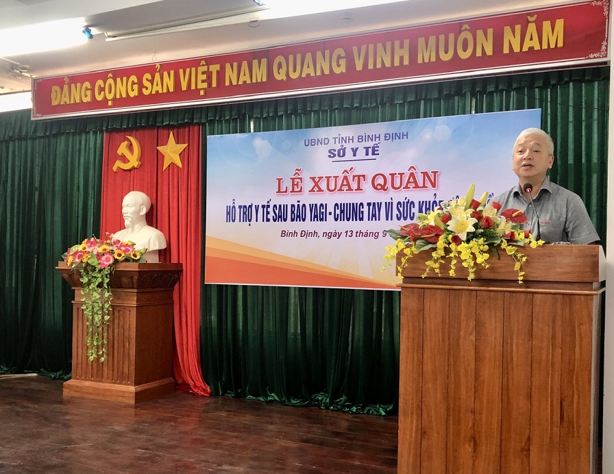 BSCKII. Lê Quang Hùng- Giám đốc Sở Y tế phát biểu tại Lễ xuất quân (Ảnh: Thu Phương)